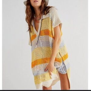 Free people open knit pullover dress swimsuit cover Size OS euc